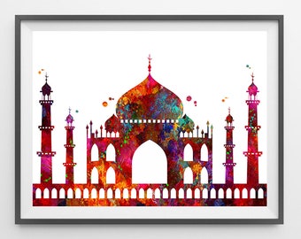 Taj Mahal Art Print Taj Mahal monument watercolor Illustration Taj Mahal Indian mausoleum poster Taj Mahal at Agra India Wall art