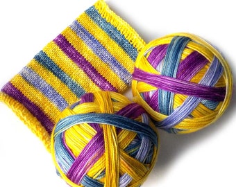 Self Striping MCN Sock Yarn Handdyed Merino Cashmere Nylon Yarn - Daffodils and Butterflies
