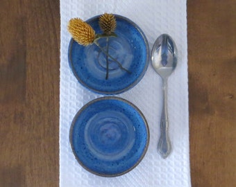 Wee Shallow Bowl Set of 2 - Handmade Stoneware Ceramic Pottery - Indigo Blue - 4 Ounce