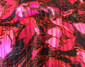 Vintage 1980’s Thai Silk Yardage 3.6 yds x 44” Fuchsia And Red Floral Print