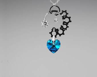 Industrial Swarovski Crystal Pendant, Bermuda Blue Crystals, Industrial Jewelry, Swarovski Necklace, Blue Crystal Necklace, Neptune v13