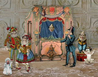 Printable French Paper Theater Antique Printable Punch & Judy Theater Vintage Printable Puppet Theater Digital Collage Instant Download
