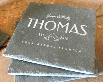 Custom Coaster, Nautical Coaster, Personalized Coasters, Wedding Gift, Coastal Coaster, Beach House Coaster,Coaster - Set of 4 - LES1000006