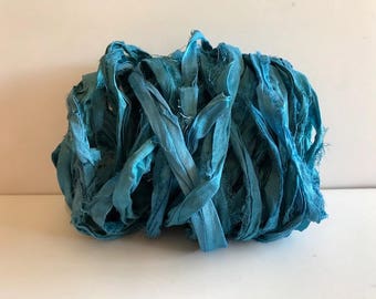 Silk Sari Recycled Ribbon-Ocean Blue Sari Ribbon-10 Yards