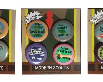Modern Scout Merit Badges Pins Buttons Planting Pets Millenial