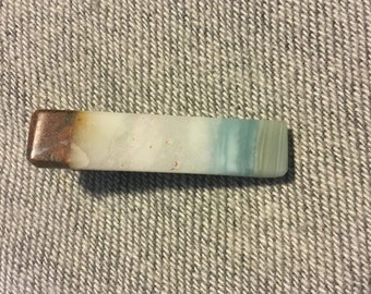 Earth and sky stone men’s tie clip. Blue white brown tie bar. Maid tie assessories