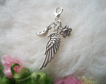 Zipper Charm Remembrance Wing Zipper Pull, Zipper Gripper Personalize Stocking Stuffer, Antique Silver Charms