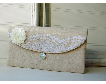bridal ivory lace clutch purse wedding rustic wedding clutch bridal clutch Personalize purse Bridesmaid gift cosmetic bag