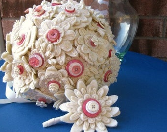 Felt Embroidered Wedding Bouquet and Boutonniere