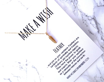 Feather necklace, make a wish necklace, simple dainty chain necklace, friendship gift, delicate minimalist necklace, everyday jewelry