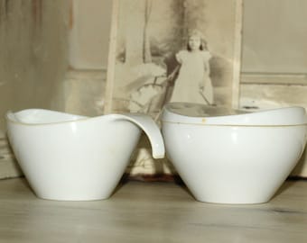 Vintage Melmac Sugar Cream White | Mid Century Modern Melmac Dinnerware #7408 #7410 White Sugar Creamer Set | Prolon Melmac 3 Pieces