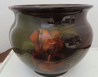 Antique Hand Painted Iris Art Pottery Large Jardiniere