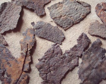 Rusty Textured Grungy Flat Metal Irregular Shape Pieces Patches Found Objects for Assemblage, Altered Art or Sculpture - Industrial Salvage