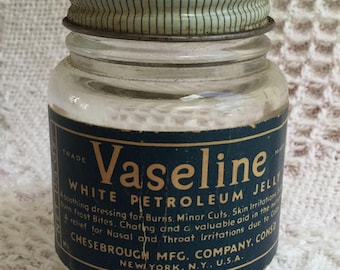Vintage Vaseline Petroleum Jelly Jar 1 3/4oz Chesebrough MFG New York USA Retro