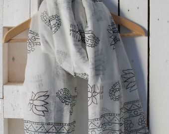 Indian Hand Block Printed Scarf,Cotton Scarf,Boho Scarf