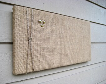 Bulletin Pin Board in Natural Burlap accented with natural jute twine for a Nautical styled decor, custom options available