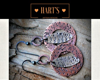 Oxidized Sterling Silver & Copper Boho Earrings