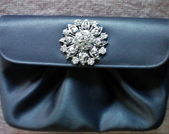 Gray Satin Evening Clutch Bag with Bling! - 5899