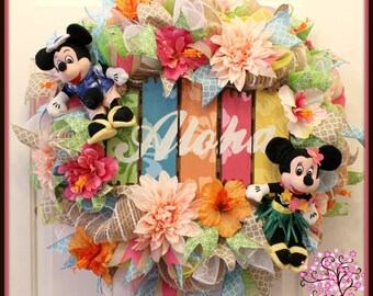 Aloha Wreath, Hawaiian Wreath, Mickey Wreath, Disney Wreath, Minnie Wreath, Tropical Wreath, Welcome Wreath, Summer Wreath, Door Wreath