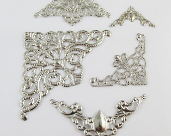 20pcs Metal Filigree Corner Embellishments Silver Craft Cards Scrapbooking (CE047)