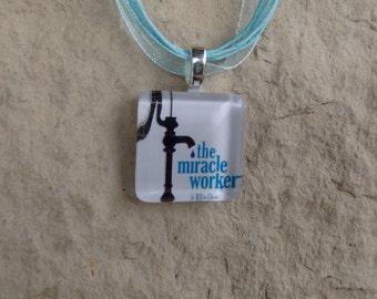 Broadway Play The Miracle Worker Glass Pendant and Ribbon Necklace