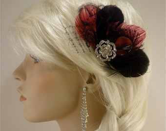 Bridesmaid Hair Accessories Set of 4 Bridesmaids Fascinators , Feather Fascinator, Bridesmaid, Black and Fuchsia ,Custom colors available