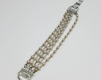Beautiful Multi-Chain Bracelet with Faux Pearls Signed by STAR