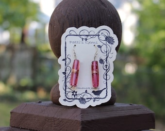 Long Raspberry Glass Bead SS Earrings