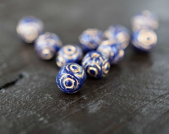 7mm Navy Blue Vintage Czech Glass Beads, 30pcs