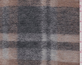 Camel/Pewter Plaid Boiled Wool Knit, Fabric By The Yard