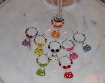 Purse Purses with Rhinestones Wine Charms w pouch 8 pieces