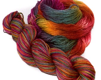 Hand dyed yarn - Merino - Tussah silk - Lace weight - 50g / 1.75oz - rainbow - HOW BAZAAR!