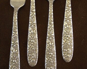 Four Sterling Repousse Dinner Forks - 7 7/8"