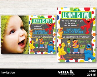 Sesame Street Elmo Cookie Monster Big Bird Ernie Bert Personalised Digital Birthday Invitation Printable Photo Code 20115