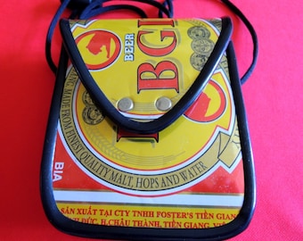 Recycled BGI Beer Can Purse/Carrier with Adjustable Cord - 1980s - Handmade Fun