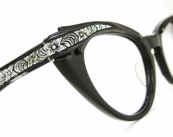 Vintage Black Decorative Cat Eye Glasses Eyeglasses or Sunglasses Frame