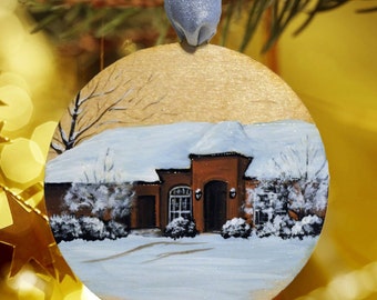 First Home Ornament, Custom House Painting, Hand Painted and Wood Burned