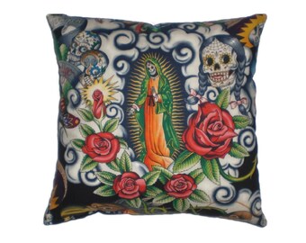 Mexican Art Virgin de Guadalupe Day of the Dead Decorative Throw Pillow Home Decor Bedding
