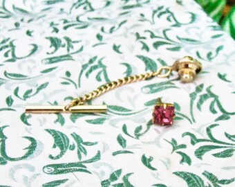 Pink Rhinestone on Gold Tone Setting Tie Tac - Tack