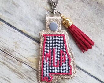 Monogrammed Alabama keychain, personalized Alabama keychain, houndstooth keychain, monogrammed keychain