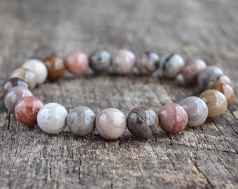 Petrified Wood Bracelet • Mens Bracelet • Womens Gemstone Bracelet • Bead Bracelet • Stacking Bracelet • Stretch Bracelet • Jewelry • Gifts