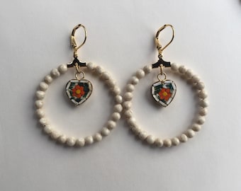 Italian Micro Mosaic Heart Earrings