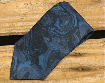 Midnight Blue Swirl Necktie, Dark Blue Marble Necktie, Shades of Blue Necktie, Black and Blue Necktie