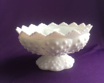 Vintage Fenton hobnail milk glass candle bowl