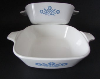 VINTAGE Corning Ware small blue flower pot / vintage Corning Ware Casserole, Set Of (2)