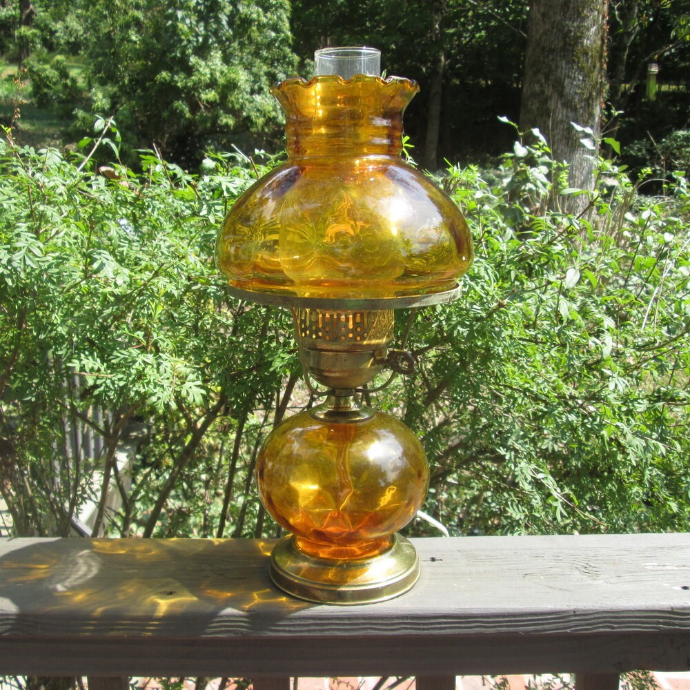 Vintage Amber Glass Electric Kerosene Lamp