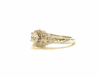14k white gold art deco/ art nouveau vintage inspired diamond engagement ring