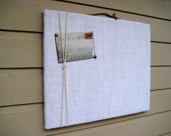 Burlap Pin Board, Choose your own color of burlap for your photo Memory Board, macrame cord or jute twine accent to display photo's