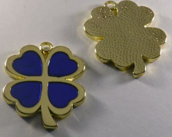 Four Leaf Metal Charm - Polished Brass Plated - Enamel Color - Red, Blue or Silver Glitter Color, Good Luck Charm - Greek Product