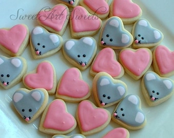 Valentine's Day Mice cookies and Heart cookies - Valentine MINI Cookies - 2, 3, or 4 dozen